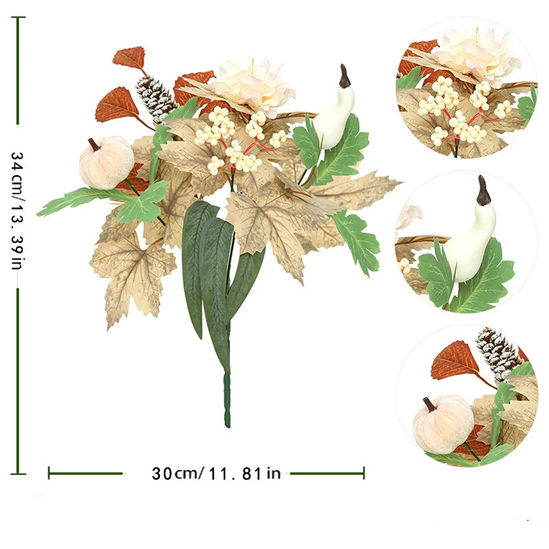 Kürbis Gesteck künstlich 2er-Set, 34 cm, Schwarz | Herbstdeko für Halloween & Erntedank | Realistische Kunstblumen für Tisch & Grabschmuck