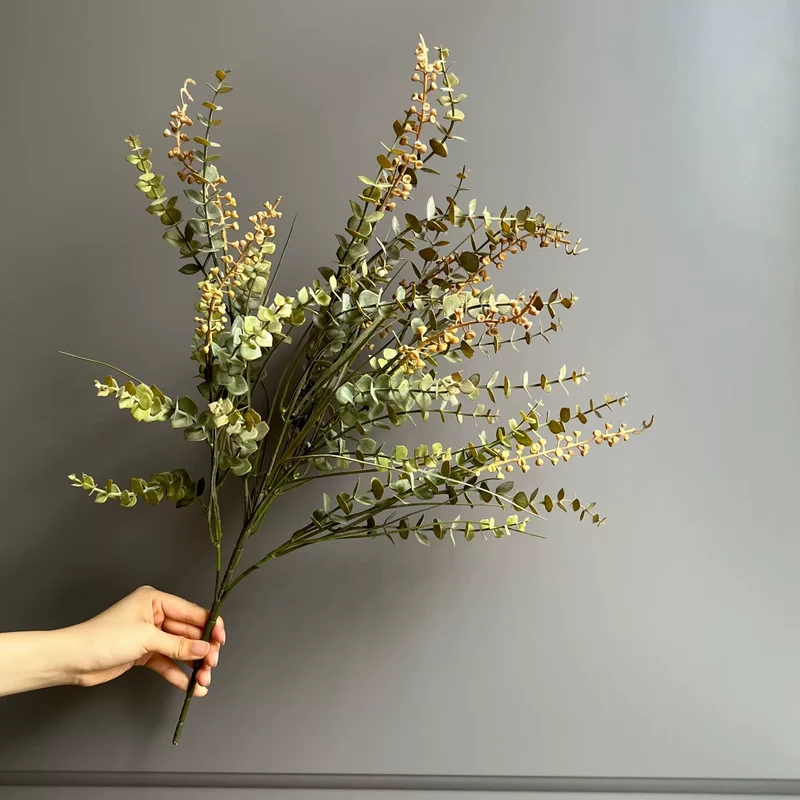 Eukalyptus künstlich, 64 cm Dekozweig mit Früchten, Naturgetreuer Kunst-Eukalyptus für Vase, Hochzeit, Floristik & Gestecke