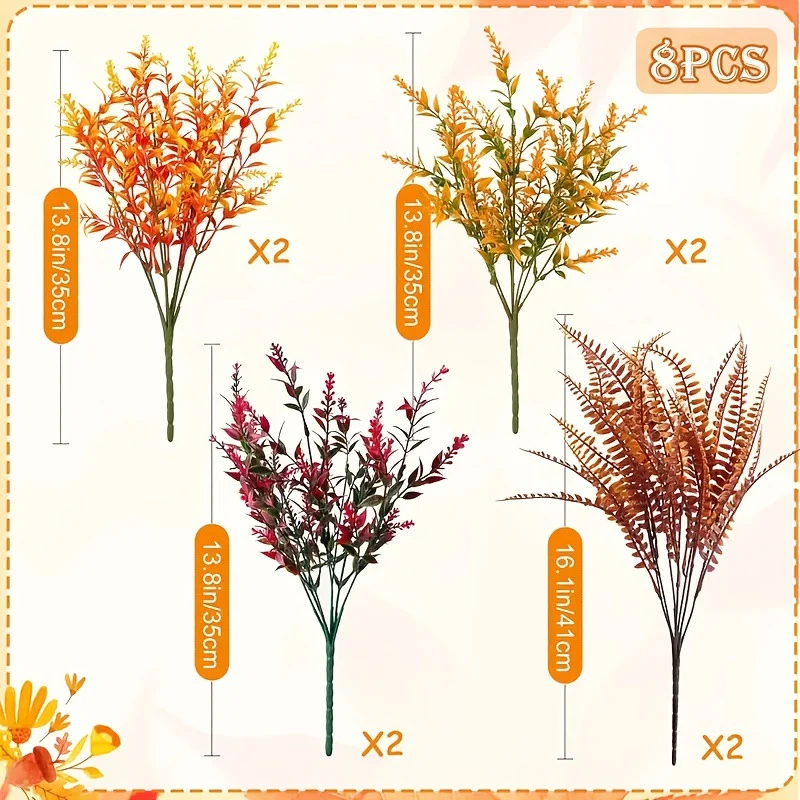 Eukalyptus künstlich 8er Set, ca. 70cm, Täuschend echte Dekozweige in Herbstfarben, Kunstpflanzen für Vase, Hochzeit, Herbstdeko