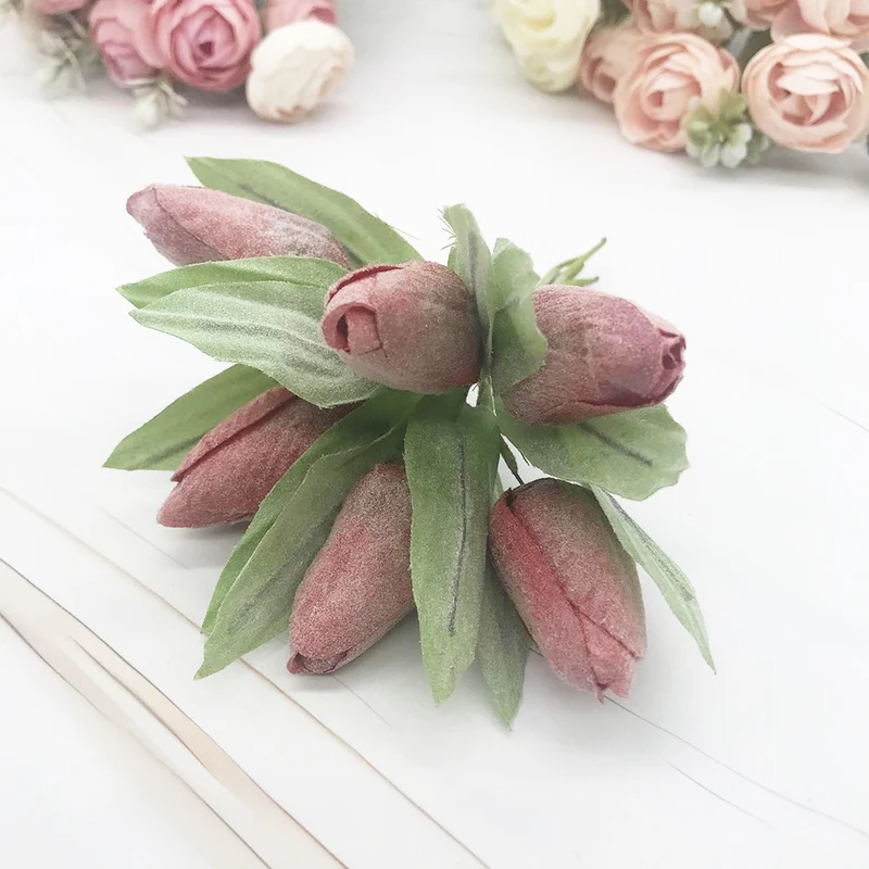 Kleiner Tulpenstrauß künstlich (6 Stk, 14,5cm), Naturgetreue Tulpen mit realistischer Haptik für Tischdeko, Hochzeit, Gestecke & DIY