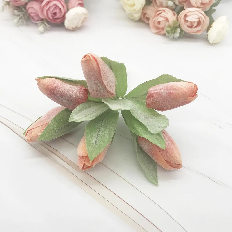 Kleiner Tulpenstrauß künstlich (6 Stk, 14,5cm), Naturgetreue Tulpen mit realistischer Haptik für Tischdeko, Hochzeit, Gestecke & DIY