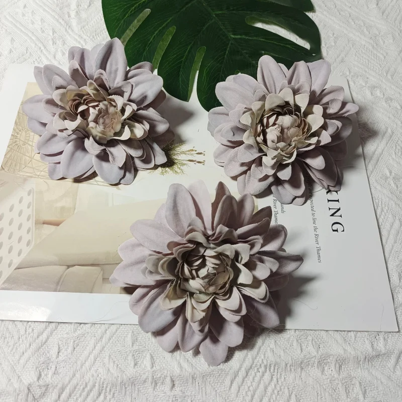 Dahlienköpfe 3er Set, 10 cm Kunstblumen-Köpfe, Täuschend Echt für DIY, Hochzeit, Floristik & Gestecke, Seidenblumen zum Basteln