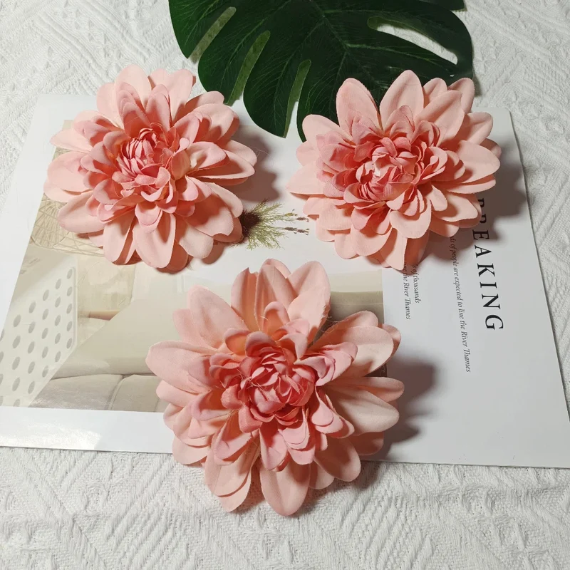 Dahlienköpfe 3er Set, 10 cm Kunstblumen-Köpfe, Täuschend Echt für DIY, Hochzeit, Floristik & Gestecke, Seidenblumen zum Basteln