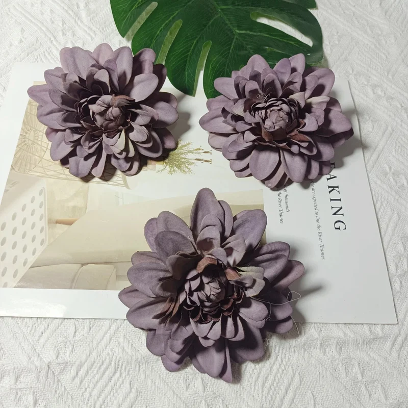 Dahlienköpfe 3er Set, 10 cm Kunstblumen-Köpfe, Täuschend Echt für DIY, Hochzeit, Floristik & Gestecke, Seidenblumen zum Basteln