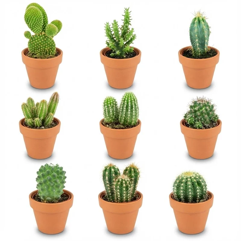 Mini Kakteen Mix - 9 Stück - Ø 8,1 cm - Höhe: 5-10 cm - Terrakottatöpfe