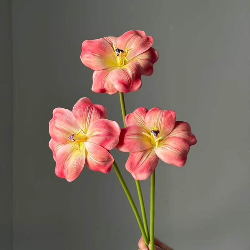 Künstliche Tulpen 3er-Bund, 50 cm, Offen Blühend, Täuschend Echt, Real Touch Haptik für Vase, Hochzeitsdeko, Floristik & Gastronomie