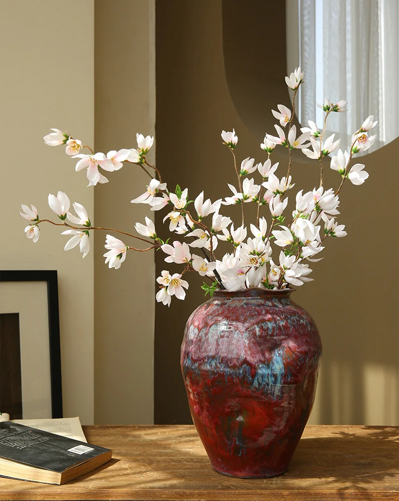 Künstlicher Magnolienzweig 90 cm, Lebensechte Mini-Magnolie in Real-Touch-Qualität, Dekozweig für Vase, Hochzeit, Wohnzimmer & Gastronomie