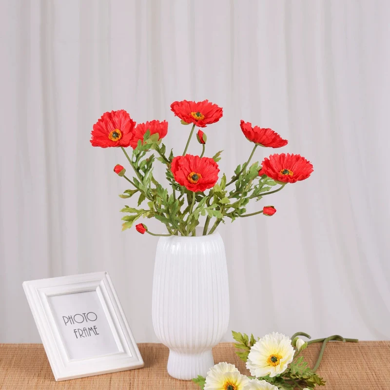 Künstliche Mohnblume 60 cm, Täuschend Echte Seidenblume mit Realistischer Haptik, Dekoblume für Vase, Hochzeit, Gestecke & Gewerbe, 9 Farben