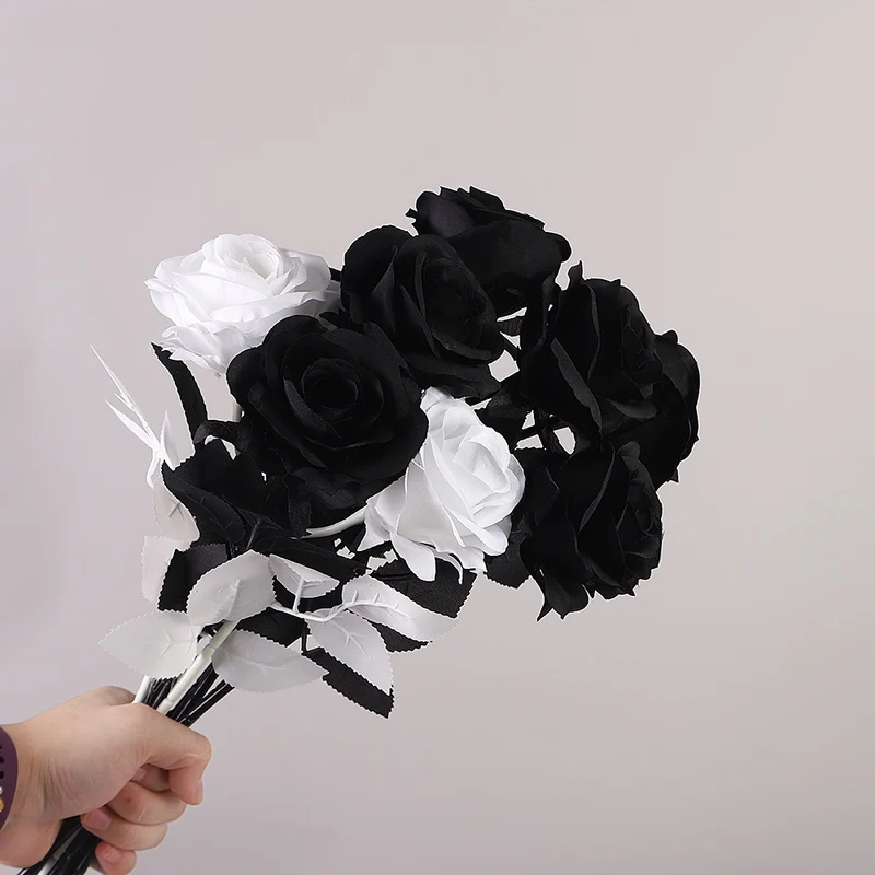 Künstliche schwarze Rosen 50 cm, realistische Seidenblumen, Gothic-Dekoration, perfekt für Hochzeiten, Halloween, und Eventgestaltung