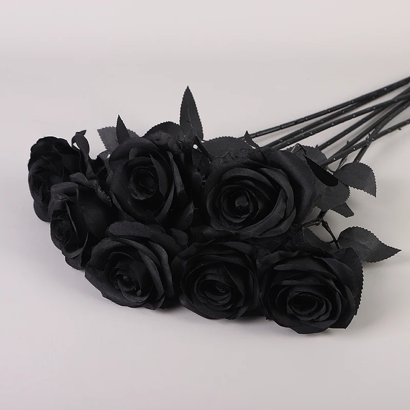 Künstliche schwarze Rosen 50 cm, realistische Seidenblumen, Gothic-Dekoration, perfekt für Hochzeiten, Halloween, und Eventgestaltung