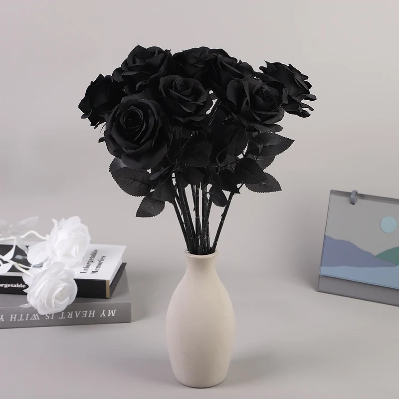 Künstliche schwarze Rosen 50 cm, realistische Seidenblumen, Gothic-Dekoration, perfekt für Hochzeiten, Halloween, und Eventgestaltung
