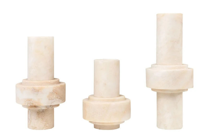 Casa Padrino Luxus Vasen 3er Set Ø 13 x H. 20 / 25 / 31 cm - Drei Vasen aus hochwertigem mattem Onyx - Luxus Deko Accessoires