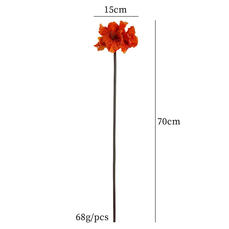 4-Kopf PU Kunstblumen, 70 cm, handgefertigt, realistisch, Farben: Grün, Lila, Braun, Orange – ideal für Hochzeiten, Cafés & Einzelhandel