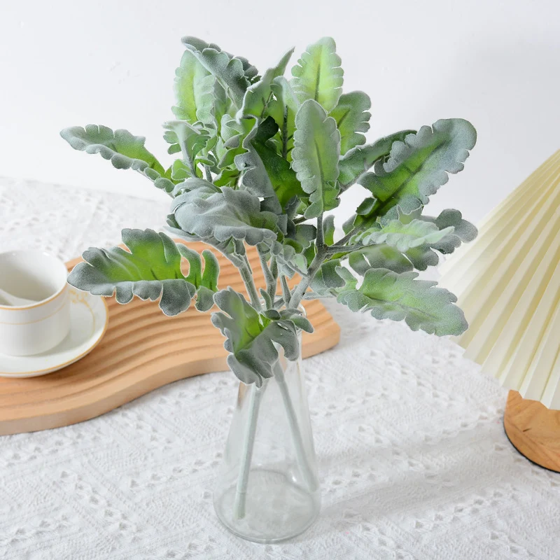 Silberblatt Künstlich 12er Set, 37cm, Realistisch Beflockte Deko Zweige, für Hochzeit, Gestecke, Grabschmuck & Vase, Mengenrabatt