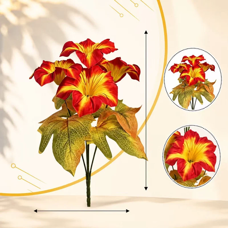 Petunien Kunstblumen 5er Set (30cm) in Herbstfarben, Täuschend Echte Blumen für Dekoration, Hochzeit, Vase & Floristik