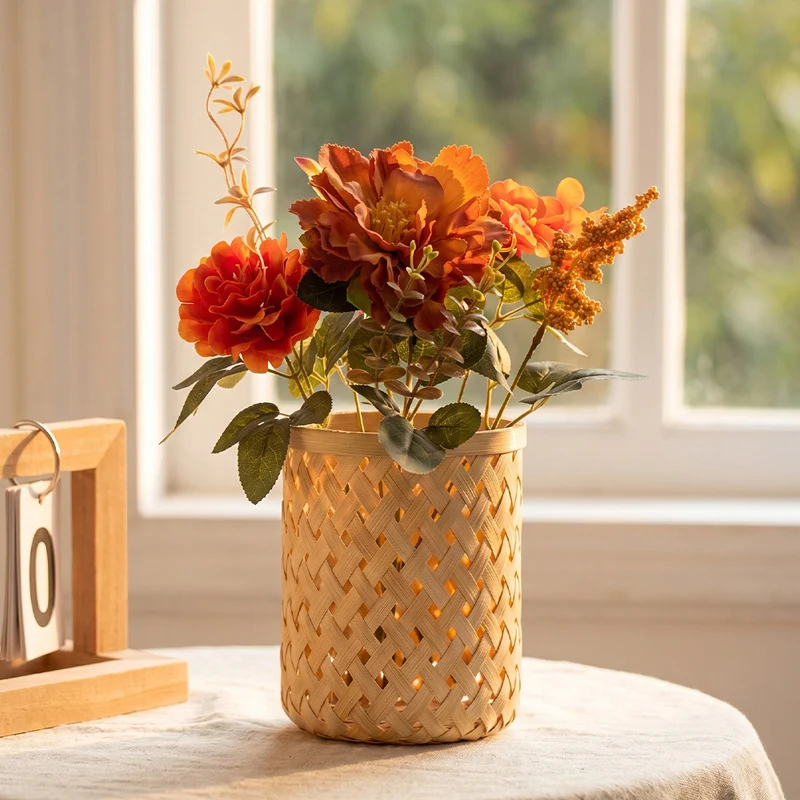 Künstlicher Blumenstrauß Herbstfarben, 38cm, Naturgetreuer Kunstblumenstrauß für Vase, Tischdeko, Hochzeit & Gastronomie, Seidenblumen