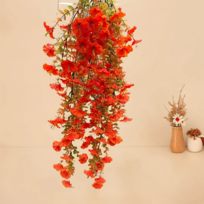Künstliche Eukalyptus Girlande mit Prunkwinden, 69 Blüten, täuschend echt, Hängepflanze für Wanddeko, Hochzeit, Gastronomie & Events