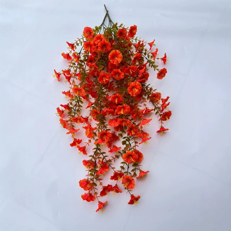 Künstliche Eukalyptus Girlande mit Prunkwinden, 69 Blüten, täuschend echt, Hängepflanze für Wanddeko, Hochzeit, Gastronomie & Events