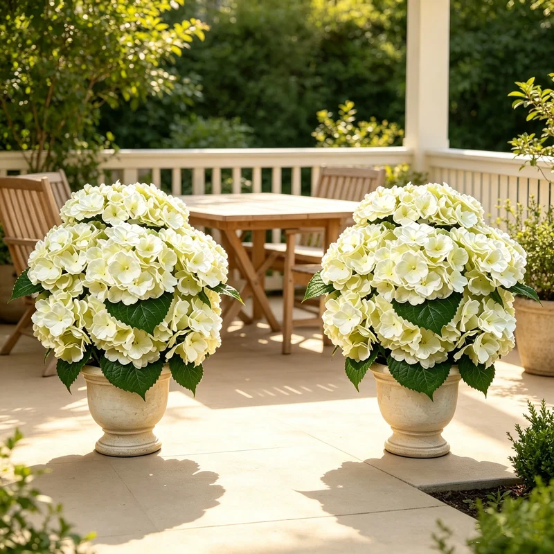 Künstliche Hortensien im 2er Set, 55cm Große Hortensienbüsche, UV-beständig & Täuschend Echt, Kunstblumen im Topf für Außen, Balkon, Hochzeit & Gewerbe