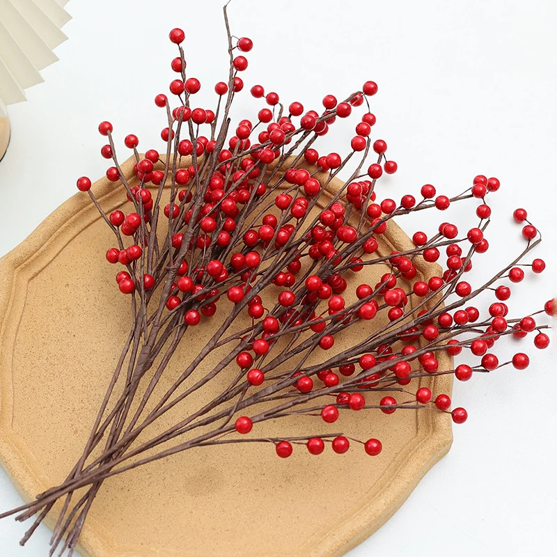 Künstlicher Roter Beeren-Zweig, 38 cm, Naturgetreue Deko-Beeren für Vase, Herbst- & Weihnachtsdeko, Gestecke, Hochzeit, Grabschmuck
