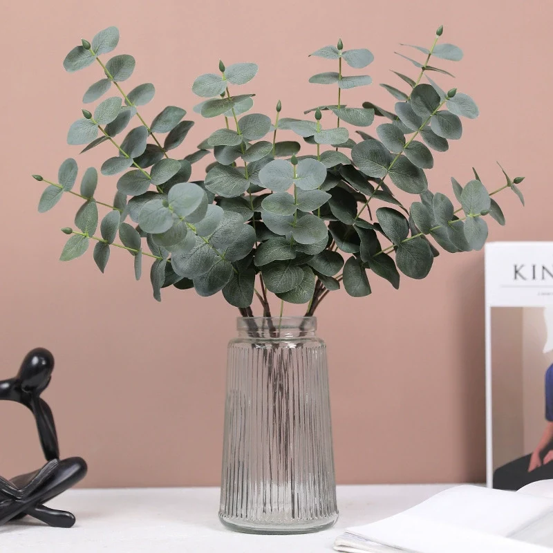 Künstlicher Eukalyptuszweig 50 cm, Silberdollar-Eukalyptus, realistischer Dekozweig für Vase, Hochzeit, Floristik, langlebige Kunstpflanze