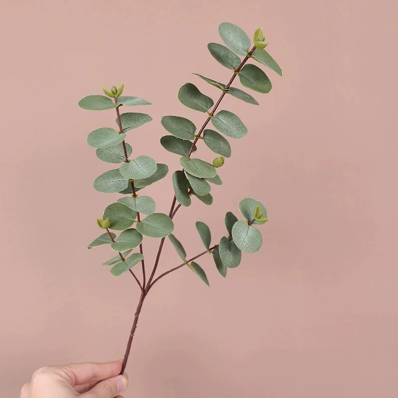 Künstlicher Eukalyptuszweig 50 cm, Silberdollar-Eukalyptus, realistischer Dekozweig für Vase, Hochzeit, Floristik, langlebige Kunstpflanze