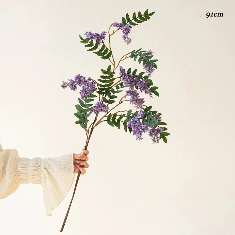 Künstlicher Fliederzweig 91 cm, Langstieliger Flieder Täuschend Echt, Hochwertige Kunstblume für hohe Vasen, Hochzeit, Event & Raumdeko