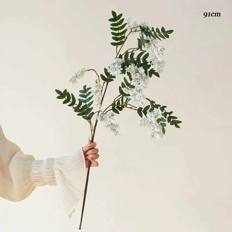 Künstlicher Fliederzweig 91 cm, Langstieliger Flieder Täuschend Echt, Hochwertige Kunstblume für hohe Vasen, Hochzeit, Event & Raumdeko