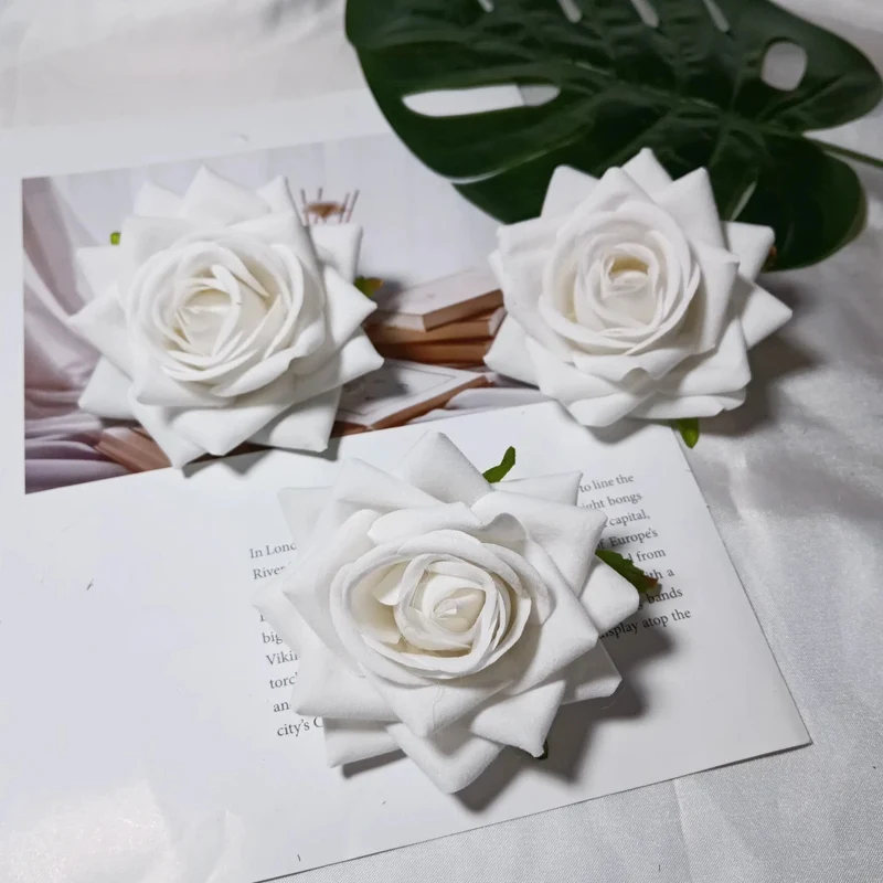 Samt-Rosenkopf 8 cm, realistischer Blütenkopf für DIY & Bastelprojekte, Kunstblume für Hochzeit, Gestecke, Dekoration