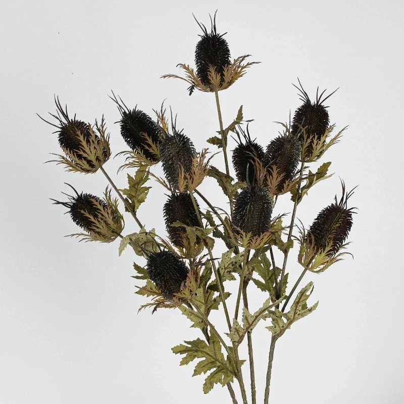 Künstliche Edeldistel 70 cm, 3 Blüten, täuschend echt, Kunstblume für Vase, Deko, Hochzeit, Floristik, langlebiger Distel-Zweig