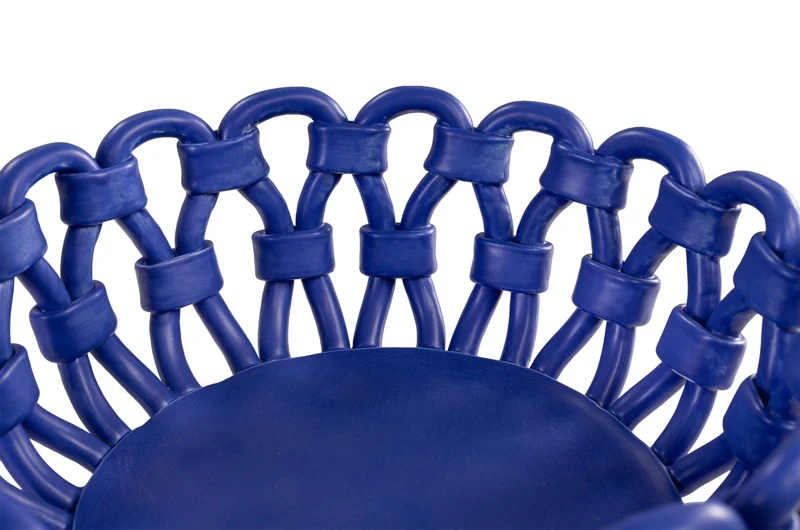 Casa Padrino Luxus Schale Blau Ø 31,5 x H. 12 cm - Runde Deko Schale aus hochwertiger Keramik mit seilartig gewundener Struktur - Luxus Deko Accessoires