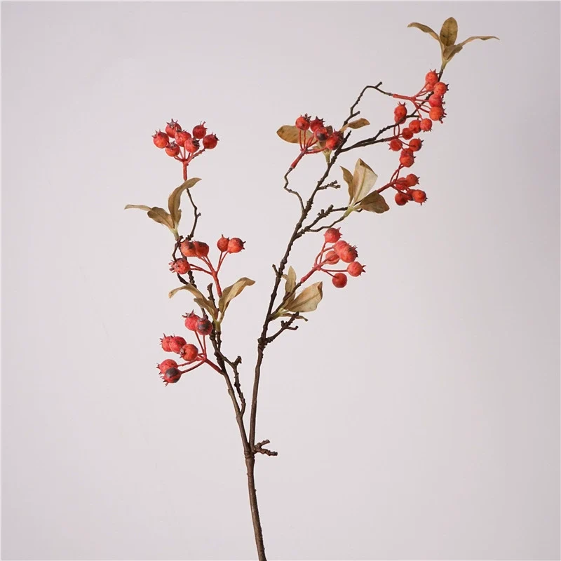 Kunstzweig mit Beeren 95 cm, Täuschend Echter Dekozweig in Trockenblumen-Optik für Vase, Hochzeit & Floristik, Nordische Deko