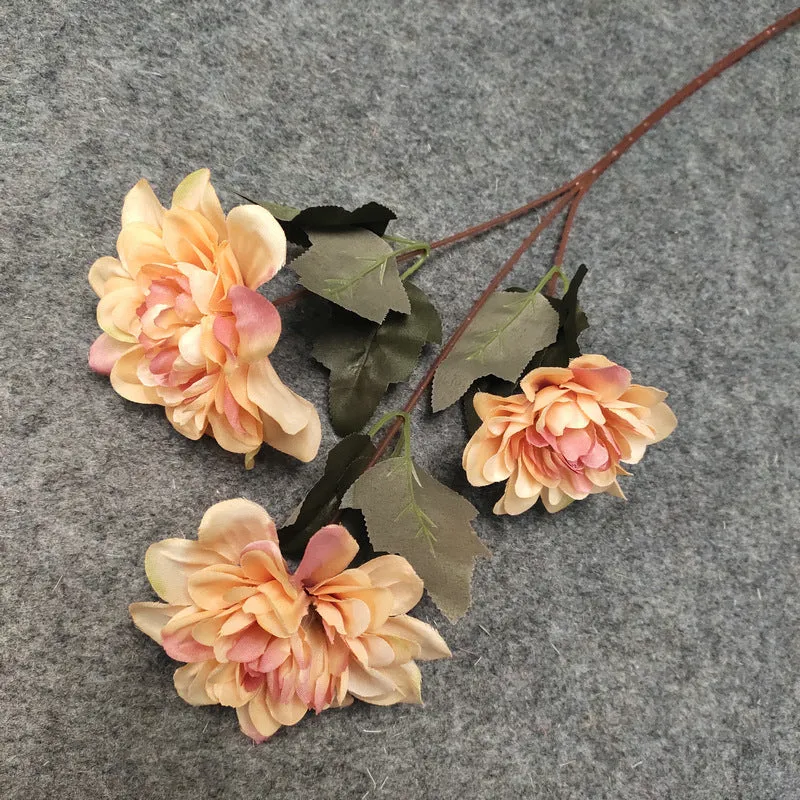 Dahlien Kunstblume 57cm, 3 Blütenköpfe (8,5cm), hochwertiger Seidenblumen-Stiel, täuschend echt für Vase, Hochzeit, Gestecke, Deko