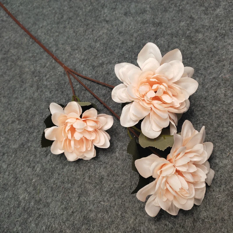 Dahlien Kunstblume 57cm, 3 Blütenköpfe (8,5cm), hochwertiger Seidenblumen-Stiel, täuschend echt für Vase, Hochzeit, Gestecke, Deko