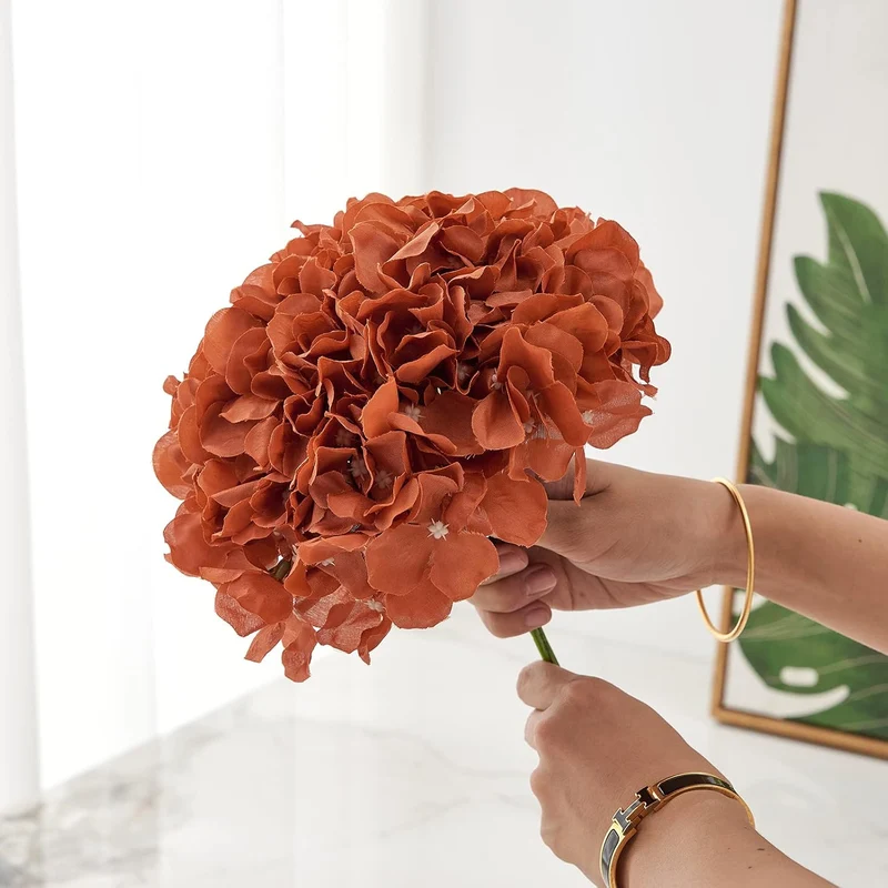 10 Stück Amber Karamell Hortensienblüten mit abnehmbaren Stielen, Seidenblumen für Hochzeitsdekoration, Sträuße, DIY Floral Dekor, Home Decor