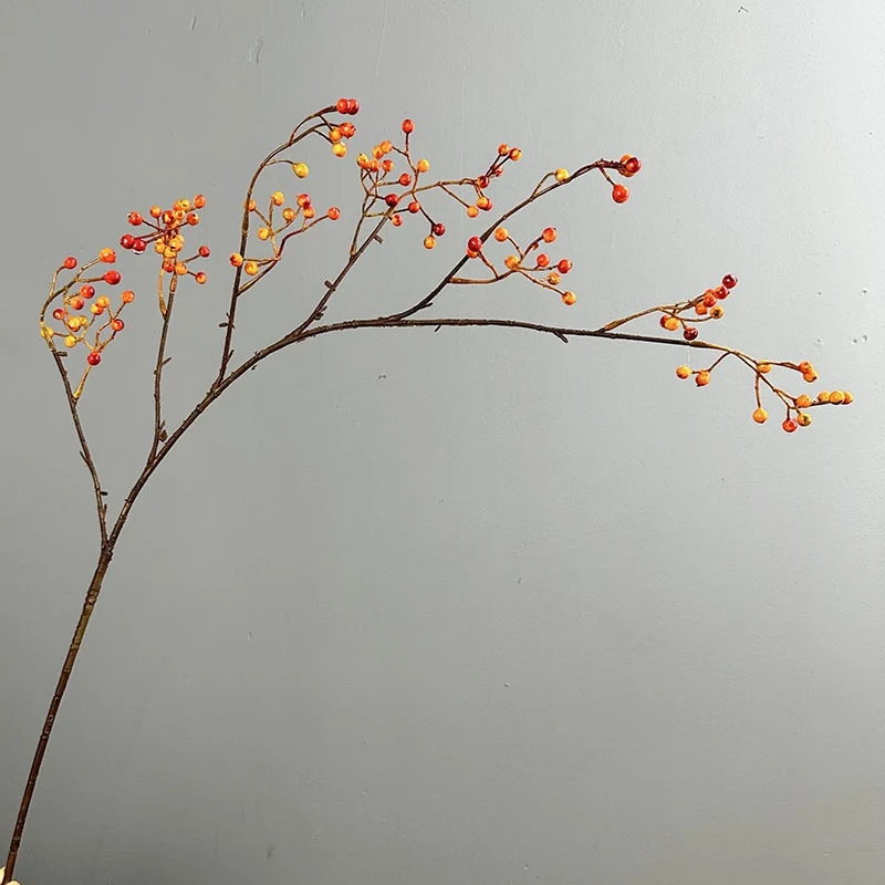 Künstlicher Beerenzweig 115 cm, Täuschend Echter Dekozweig mit Herbstbeeren, Lange Kunstblume für Hohe Vasen, Hochzeit, Floristik & Raumdeko