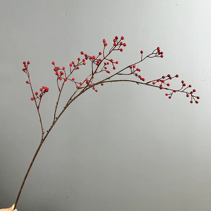 Künstlicher Beerenzweig 115 cm, Täuschend Echter Dekozweig mit Herbstbeeren, Lange Kunstblume für Hohe Vasen, Hochzeit, Floristik & Raumdeko