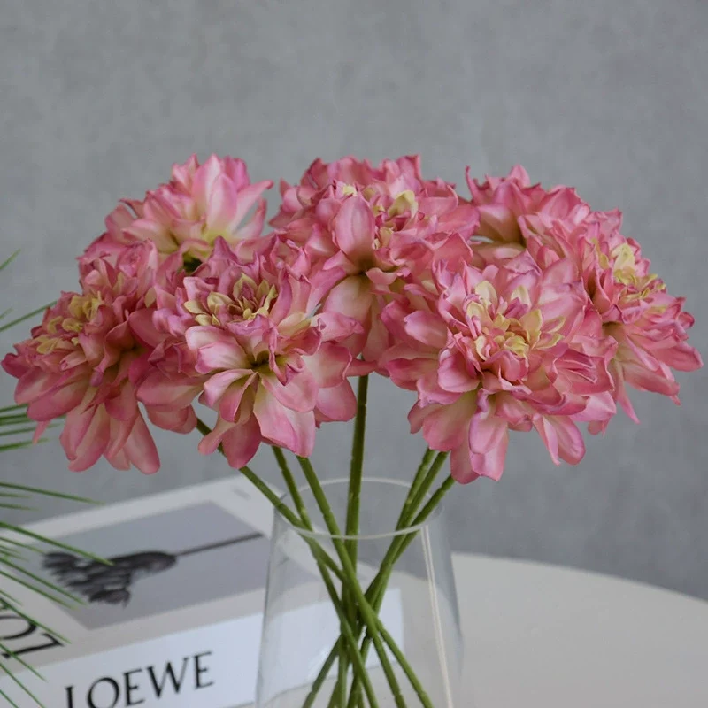 Künstliche Dahlie 30 cm, Real Touch Kunstblume mit geflammtem Rand, Einzelstiel für Vase, Gestecke, Hochzeit, langlebige Deko