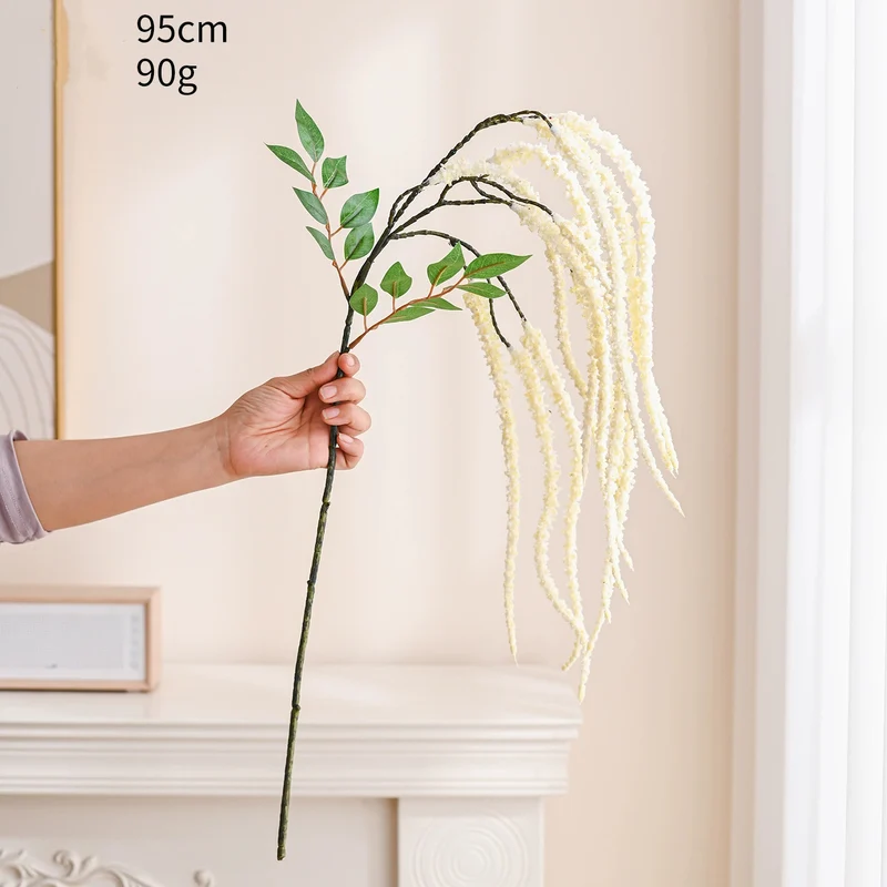 Künstliche Hängepflanze 95 cm, Erbse am Band Girlande, täuschend echte Kunstpflanze für Hochzeit, Gastronomie & Zuhause, hängende Deko in Grün, Weinrot, Weiß