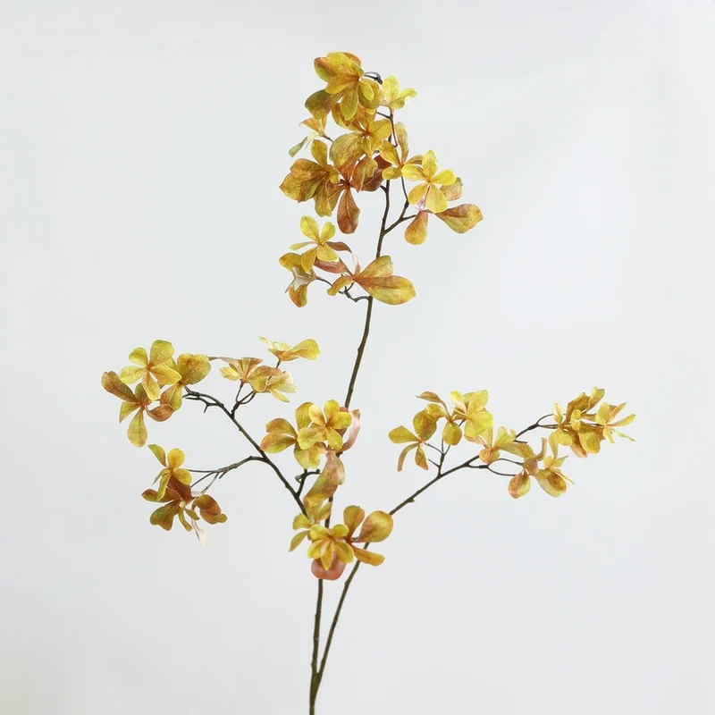 Künstlicher Lavendelheide Zweig 110 cm, Täuschend Echte Pieris Japonica Kunstblume in Rot/Gelb, für Vase, Hochzeit, Wohnkultur, Grabschmuck