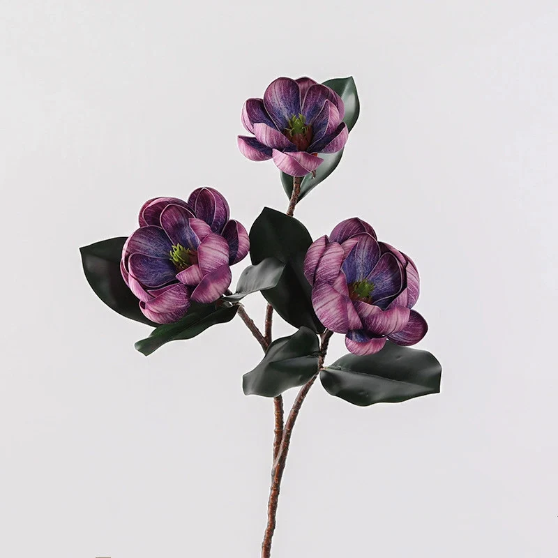 Künstliche Magnolie 70 cm, 3 große Blüten, Realistischer Dekozweig aus EVA-Schaum für Vase, Hochzeit & Gastronomie, in 5 Farben