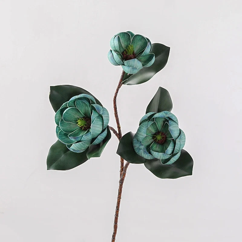 Künstliche Magnolie 70 cm, 3 große Blüten, Realistischer Dekozweig aus EVA-Schaum für Vase, Hochzeit & Gastronomie, in 5 Farben
