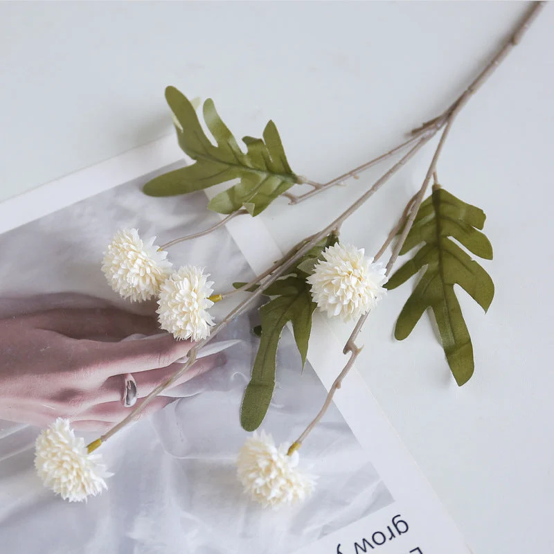 Künstlicher Kiku Stiel 66 cm, Chrysantheme Pompon Blume, realistischer Künstliche Gänseblümchen für hohe Vasen, Hochzeitsdeko, Event & Wohnkultur