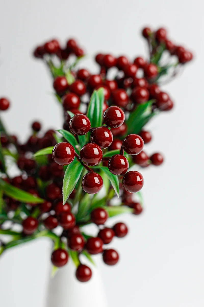 Ilex Zweige künstlich 35 cm, Dekozweige mit Beeren für Vase & Gestecke, Naturgetreue Stechpalme für Weihnachtsdeko, Herbst & ganzjährige Dekoration