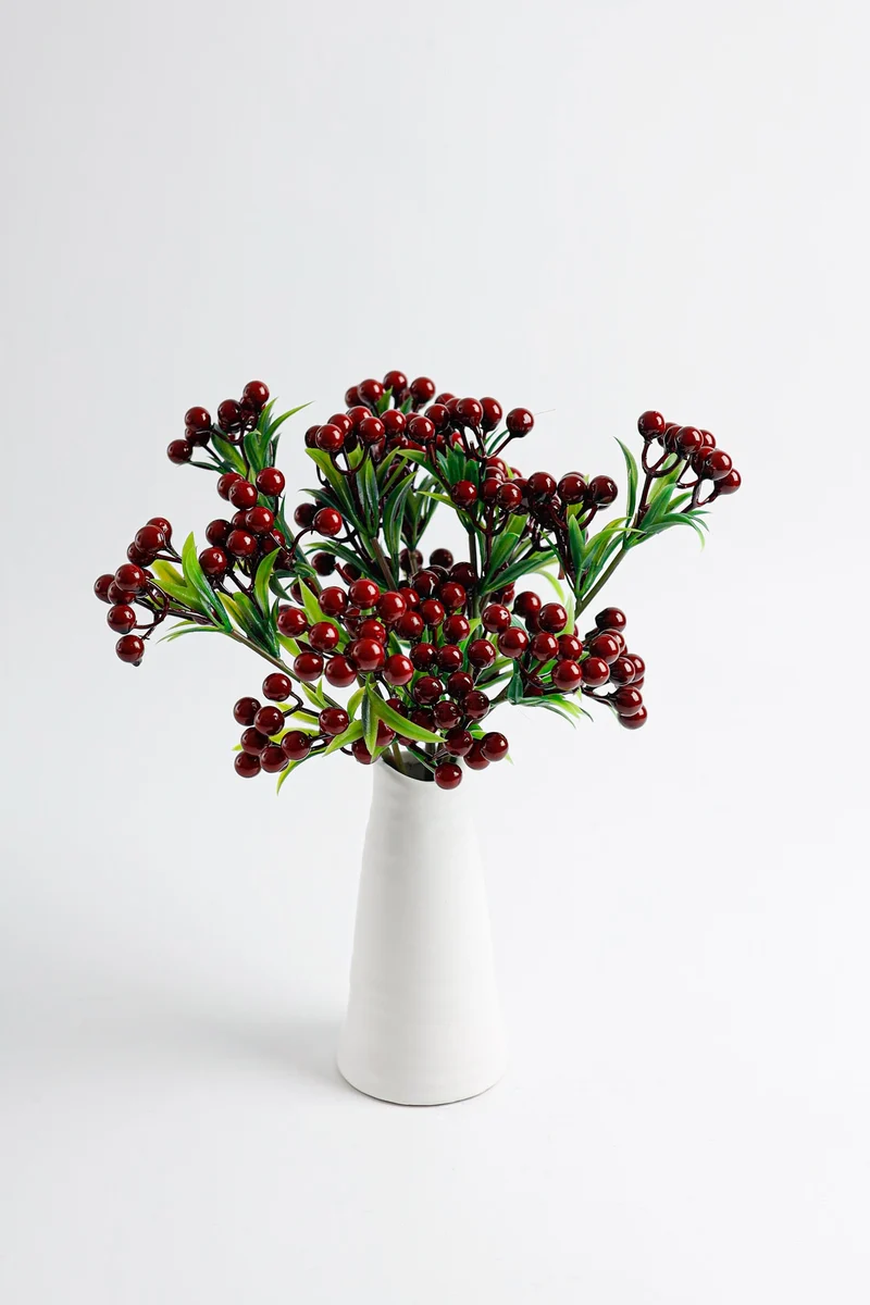 Ilex Zweige künstlich 35 cm, Dekozweige mit Beeren für Vase & Gestecke, Naturgetreue Stechpalme für Weihnachtsdeko, Herbst & ganzjährige Dekoration
