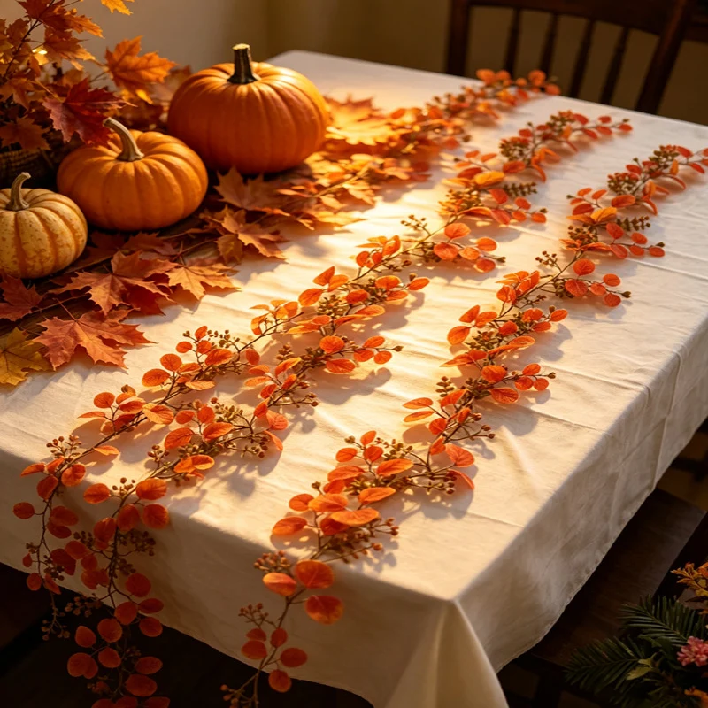 Künstliche Eukalyptusgirlande Herbst, 180cm Täuschend Echte Deko-Rebe in Herbstfarben, Langlebige Tischdeko für Erntedank, Hochzeit, Kamin