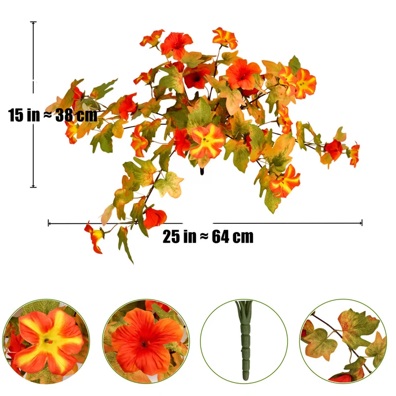 2er Set Künstliche Petunien 64 cm, UV-beständig & Wetterfest, Täuschend echte Kunstblumen für Außenbereich, Balkon, Grabschmuck, Herbstdeko, Hochzeit