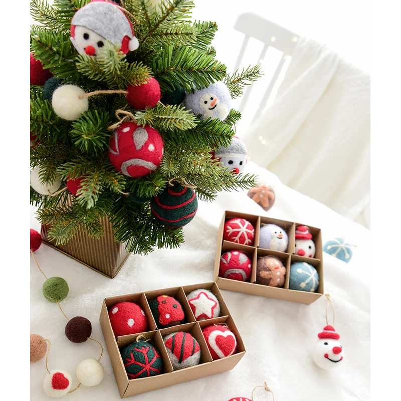 6 Stück Filzschneeflocke & Christbaumkugel – handgemachte Weihnachtsdekoration