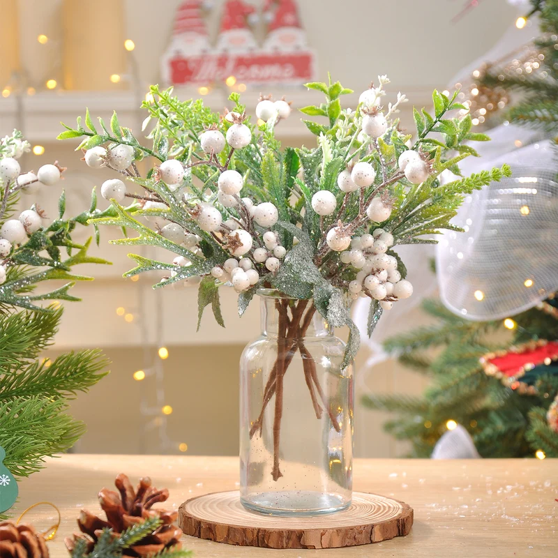 23 Modelle Künstliche Weihnachts-Kiefernnüsse & Beerensteckzweige – Rote & Weiße Beeren, Kiefernnüsse für Weihnachtsbaum, Kränze & Festliche Deko