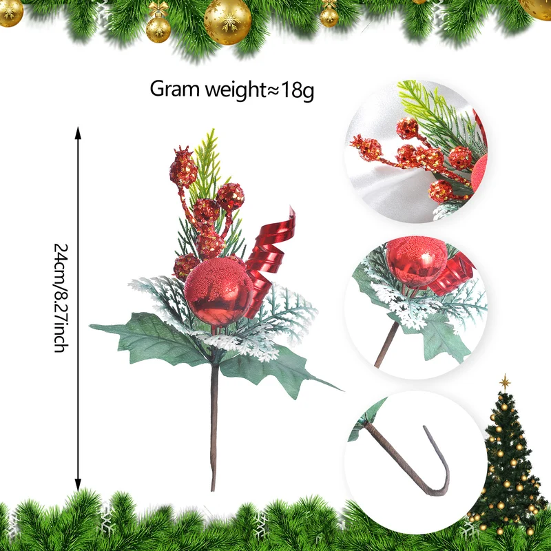 23 Modelle Künstliche Weihnachts-Kiefernnüsse & Beerensteckzweige – Rote & Weiße Beeren, Kiefernnüsse für Weihnachtsbaum, Kränze & Festliche Deko